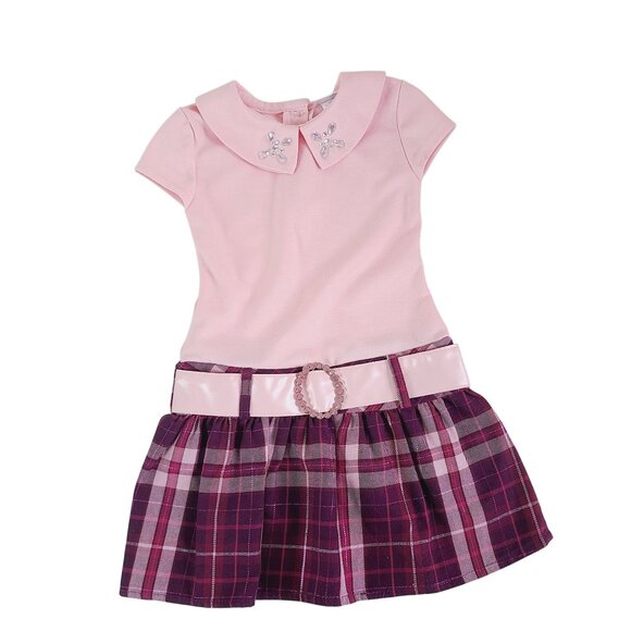 Blueberi Boulevard Toddler 4T Pink & Purple Plaid Dress Embellished Collar - Picture 1 of 11